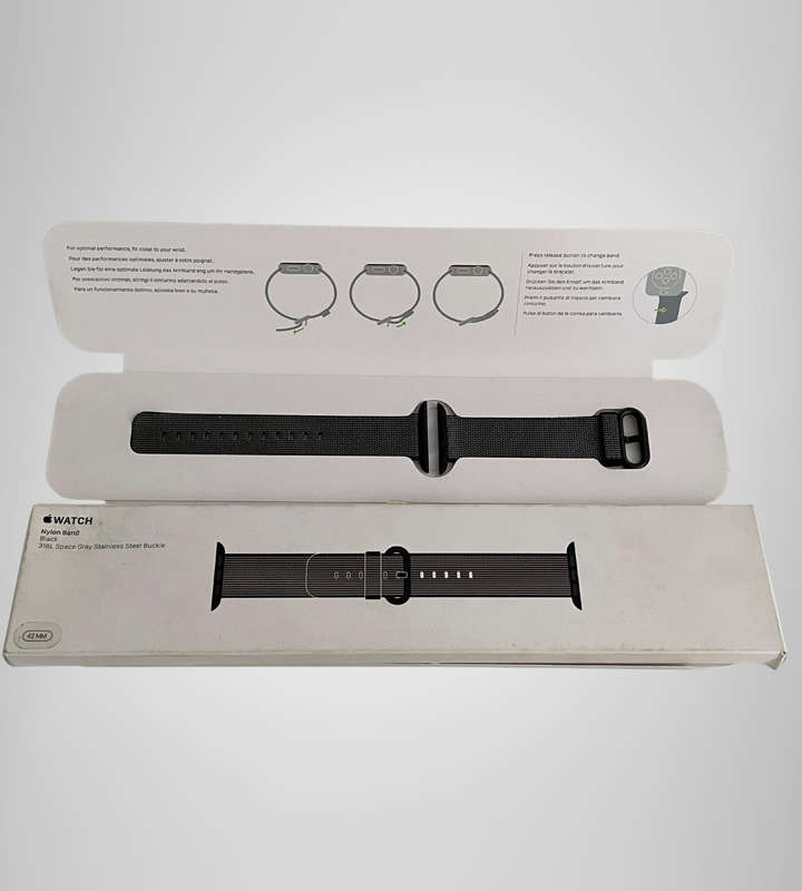 Apple Watch 42mm Black Woven Nylon Band  Space Gray Stainless Steel Buckle  Original Box