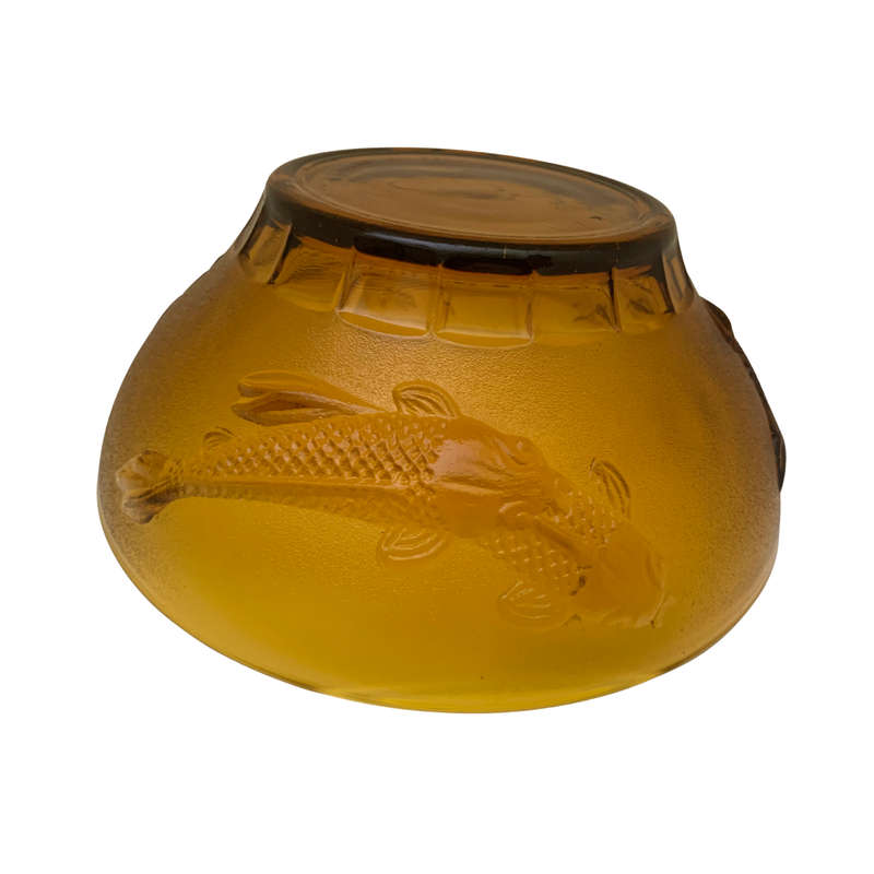 Large 26cm Amber Glass Salad Bowl with Koi Fish, Embossed, Amber Large Serving Bowl, Depression Glas
