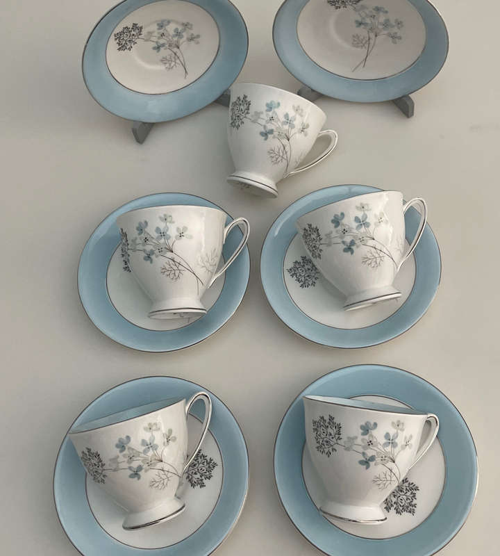 Vintage Sevron Blue Lace Royal Standard Fine Bone China Cups & Saucers Set (1950s-70s) - Made in Eng