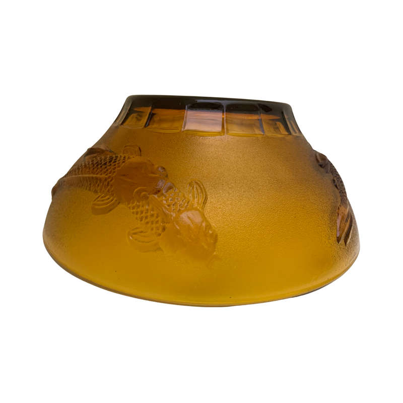 Large 26cm Amber Glass Salad Bowl with Koi Fish, Embossed, Amber Large Serving Bowl, Depression Glas