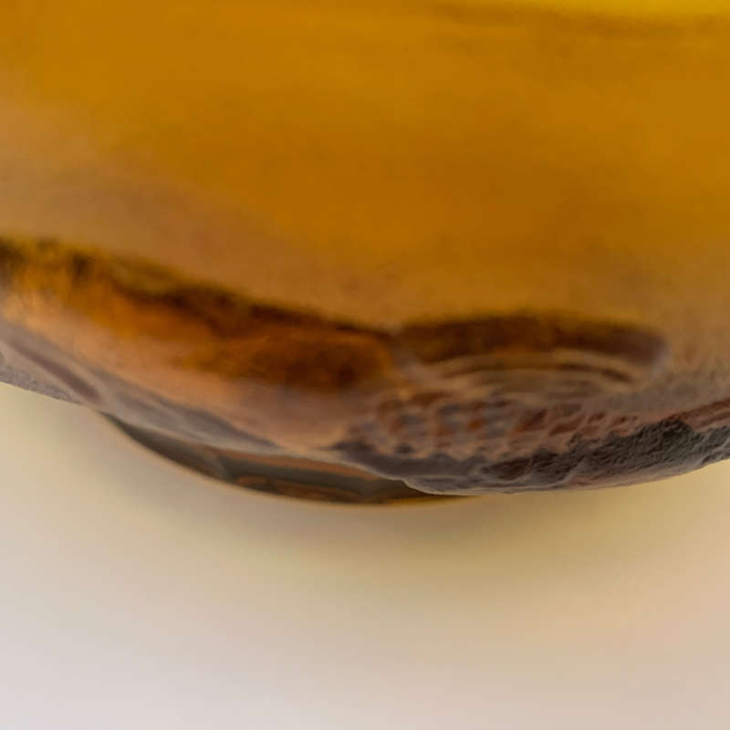 Large 26cm Amber Glass Salad Bowl with Koi Fish, Embossed, Amber Large Serving Bowl, Depression Glas