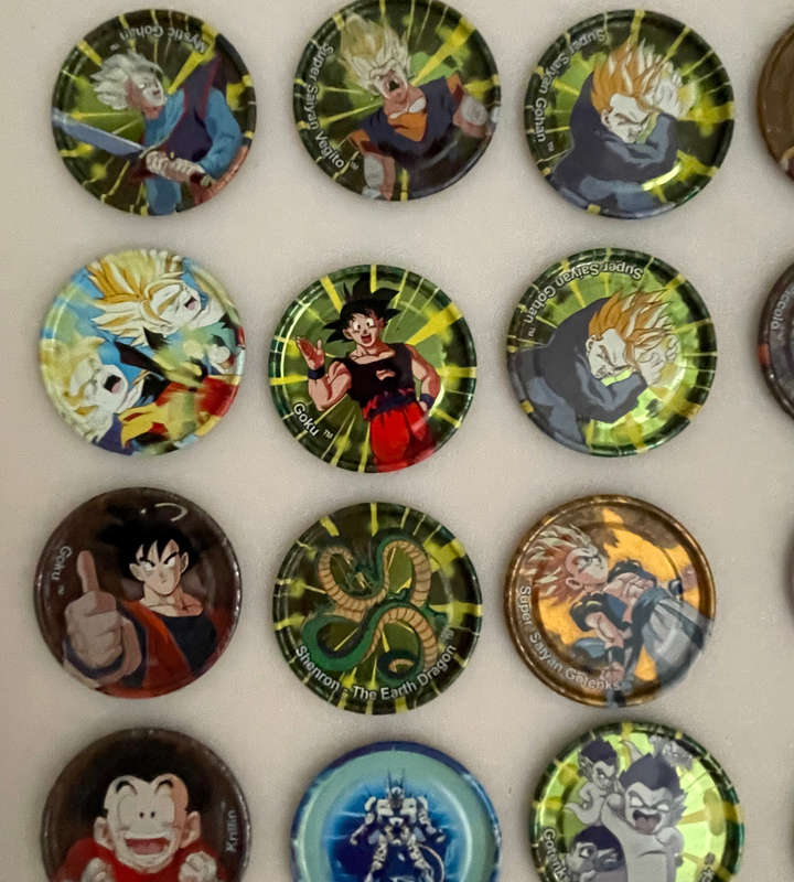 Lot of 48 Vintage Metal Dragon Ball Z Tazos - Silver, Gold & Click Tazos - Some Duplicates