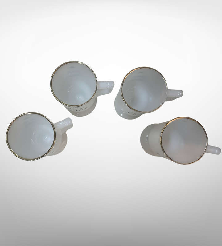 Set of 4 Vintage Bar Federal Glass Continental Cups  Irish Coffee, Milk Glass, 22kt Gold Rim