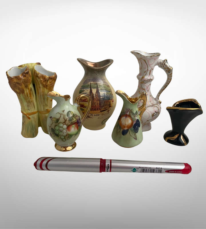 6-Piece Miniature Vase Collection  Ernst Bohne, Lefton, Balboa, Keto Keramik