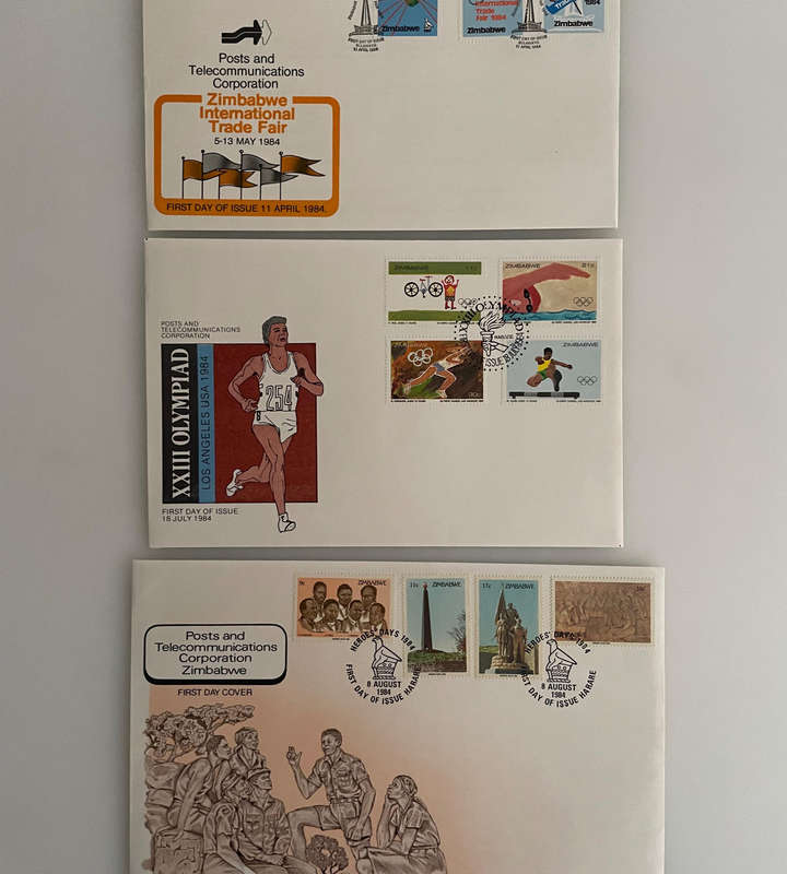 Zimbabwe First Day Covers  Political & National Themes (19841990) | Trade Fair, Olympiad, Heroes D