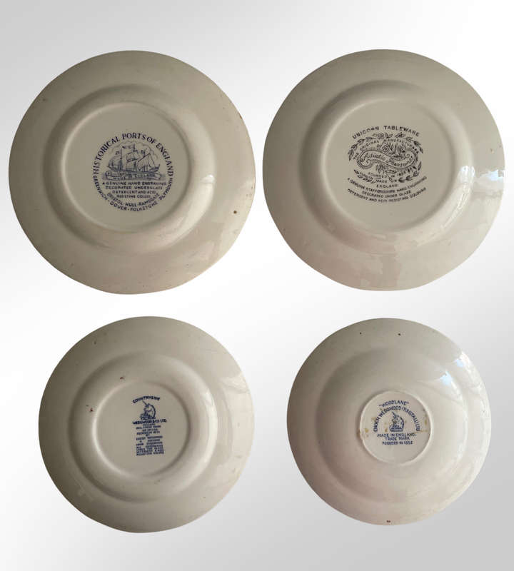 Vintage Enoch Wedgwood & Co 4-Piece Decorative Plate Set  Countryside & Woodland Transferware