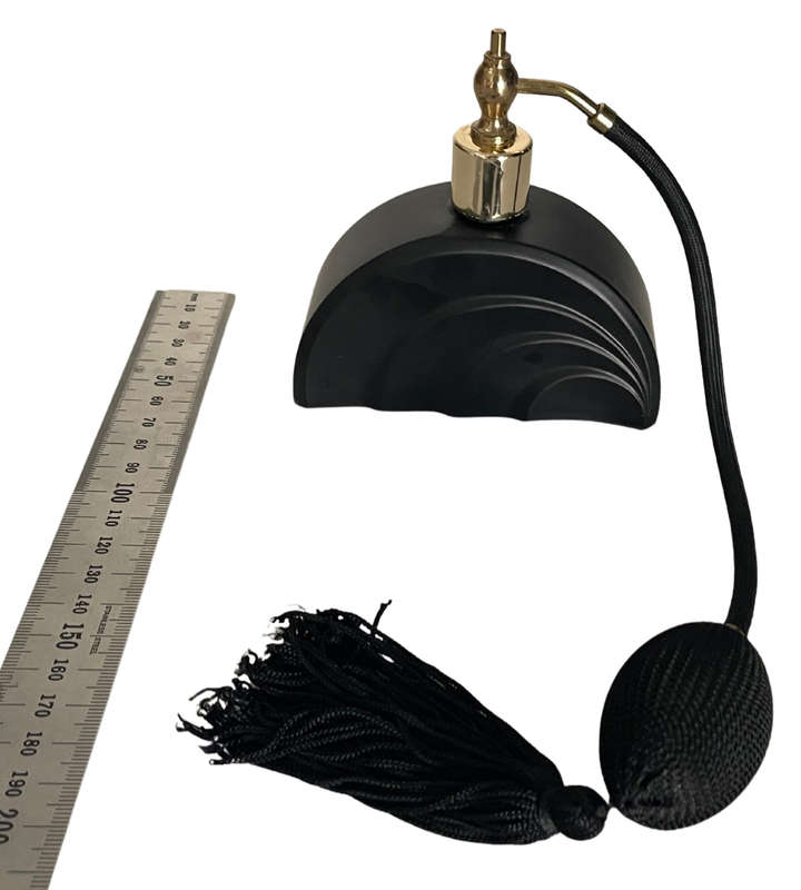 Vintage Black Glass Perfume Bottle Atomizer Spray  Made in Austria, 1950s-60s Art Deco