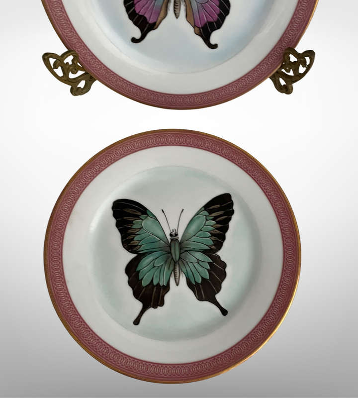 Set of 2 Hand-Painted Butterfly Side Plate Sized Wall Décor Plates by Daphne Karlson (2003)