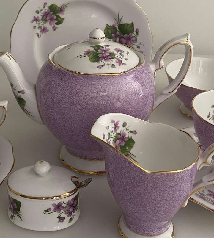 Rare 1949 Royal Standard Fine Bone China Tea Set - Purple Floral Pattern with Violet