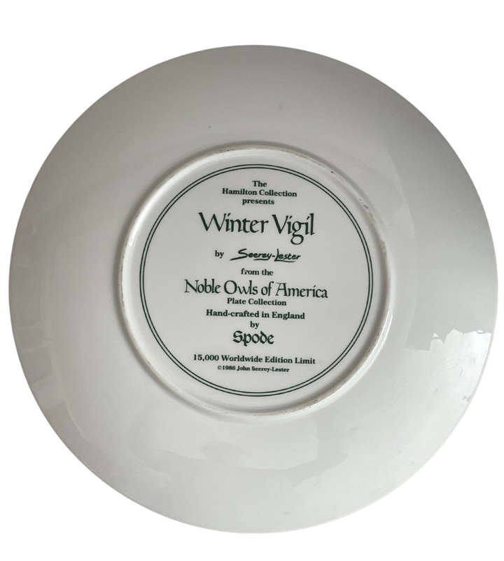 Hamilton Collection "Winter Vigil" Owl Plate by Seerey-Lester - 1986 Limited Edition