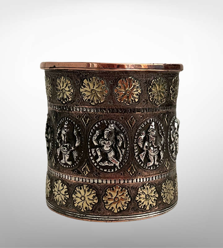 Antique 19th Century Hindu Ritual Puja Vessel  Silver & Brass Overlaid Copper  Tamil Nadu, India