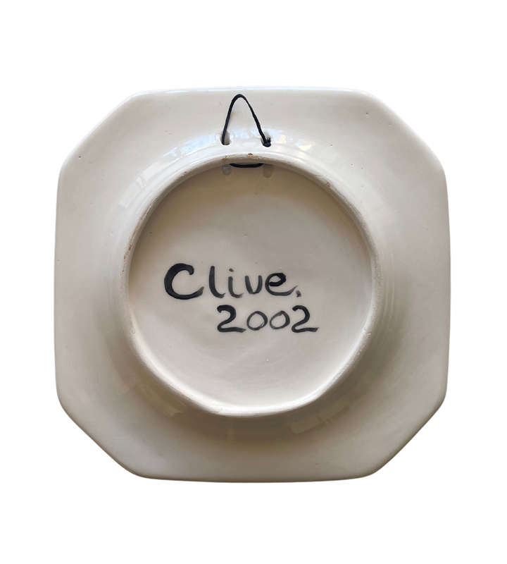 HERON Minimalist Zen Art Wall Plate by Clive, 2002  Hand-Painted Ceramic, Squarish Octagonal Shape