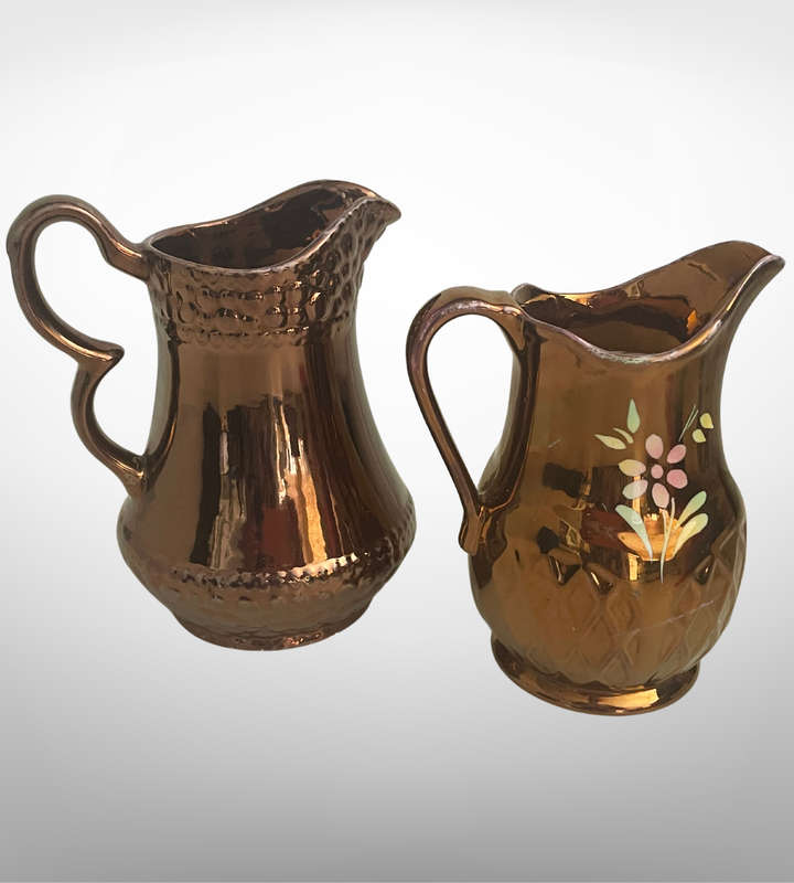 Set of 2 Vintage Small Milk Pitchers  Wade (1940s) & Oldcourt Ware (1955)  Rustic Charm