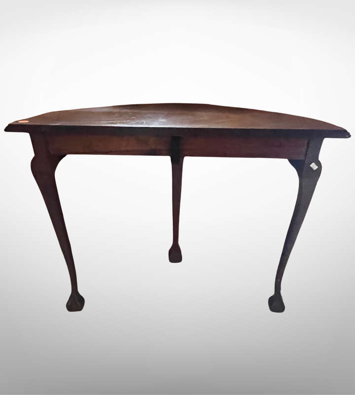 Vintage Imbuia Half-Moon Console Table | Ball & Claw Feet | Scalloped Top- Courier not included