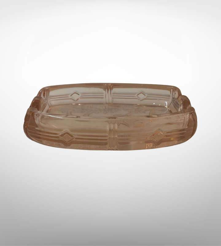 1930s Czech Art Deco Pink Intaglio Glass Ashtray  Hunting Dog Design