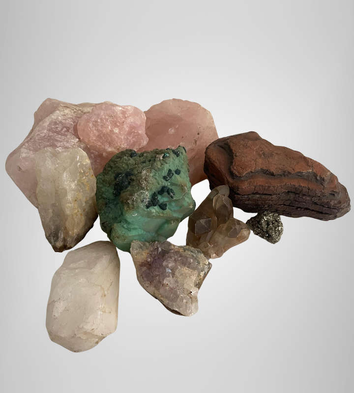 Mixed Lot of Raw Crystals & Mineral Specimens  Rose Quartz, Pyrite & More  Sold As Is
