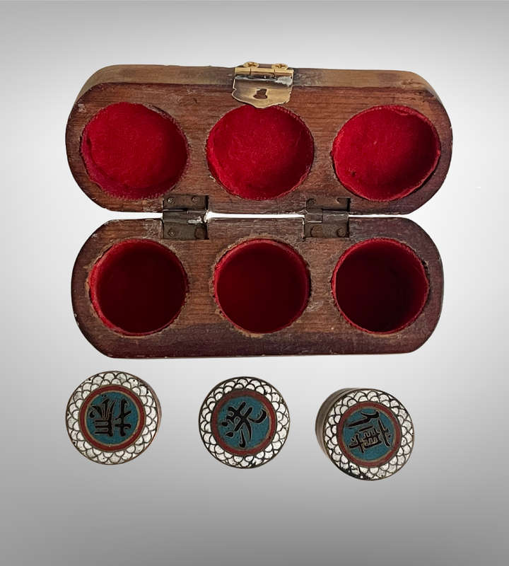 Super Rare Catholic Holy Oil Stock Set with Cloisonné Holders  Museum Display Match