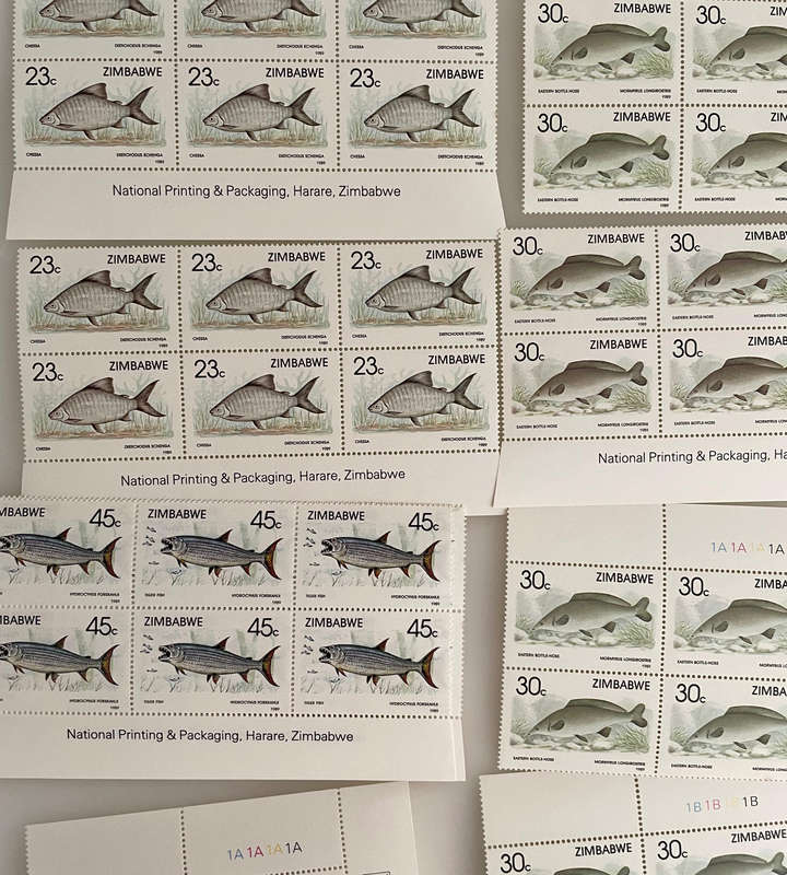 1989 Zimbabwe Fish Stamp Sheets  6 Denominations  Full Sets  234 MNH Stamps