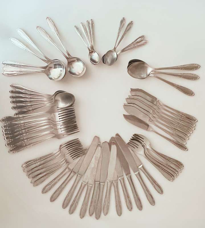 67-Piece Vintage Lucky Wood Japan 18-8 Stainless Steel Cutlery Set (1960s-1970s)