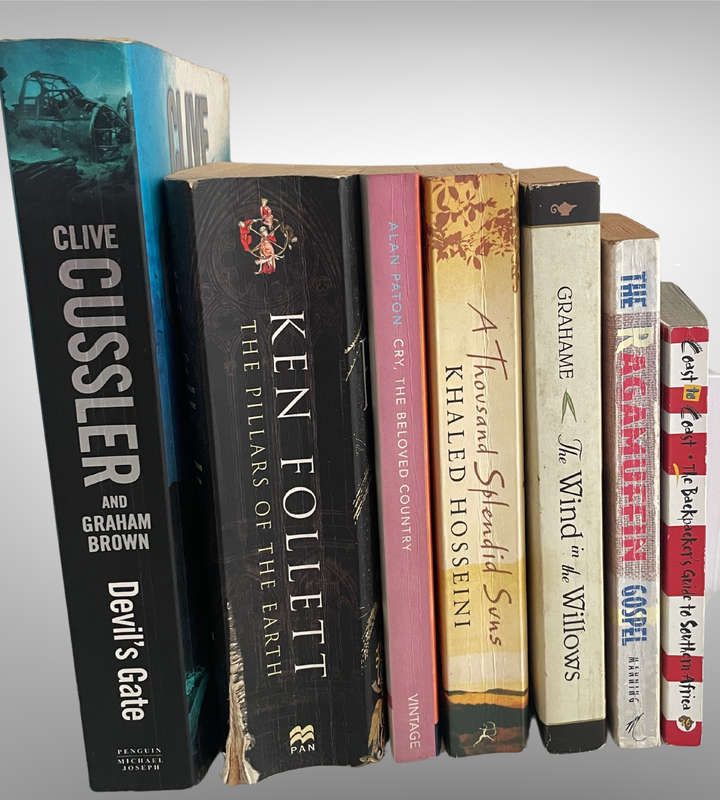 Mixed Lot of 7 Pre-Loved Books  Follett, Hosseini, Cussler, Paton & More  Fiction & Inspirational