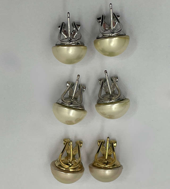 Vintage Marvella Faux Pearl Earrings - Lot of 3 Pairs - 11mm - Gold & Silver Tone