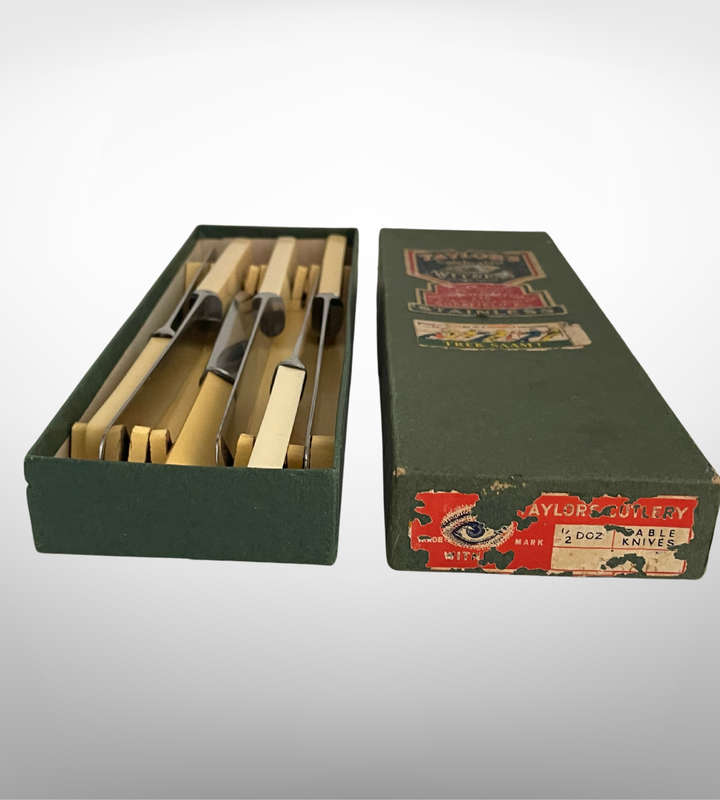 6 Sheffield-Made Knives  3 Taylors Eye Witness Butter Knives in Original Box & 3 George Wo