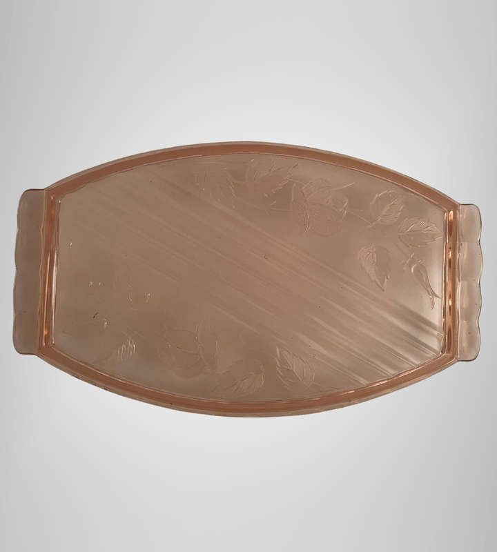 Vintage Art Deco Walther & Söhne "Waltraut" Brush Tray  Pattern 45533  Salmon Pink Pressed Glass