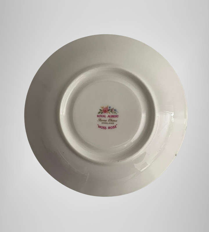 Royal Albert Bone China "Moss Rose" Coupe Saucer  1950s Floral with Gold Trim  140mm