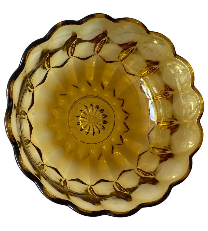 Vintage Anchor Hocking Amber Fairfield Serving Bowl Compote  Honey Amber Pressed Glass, 22.5cm
