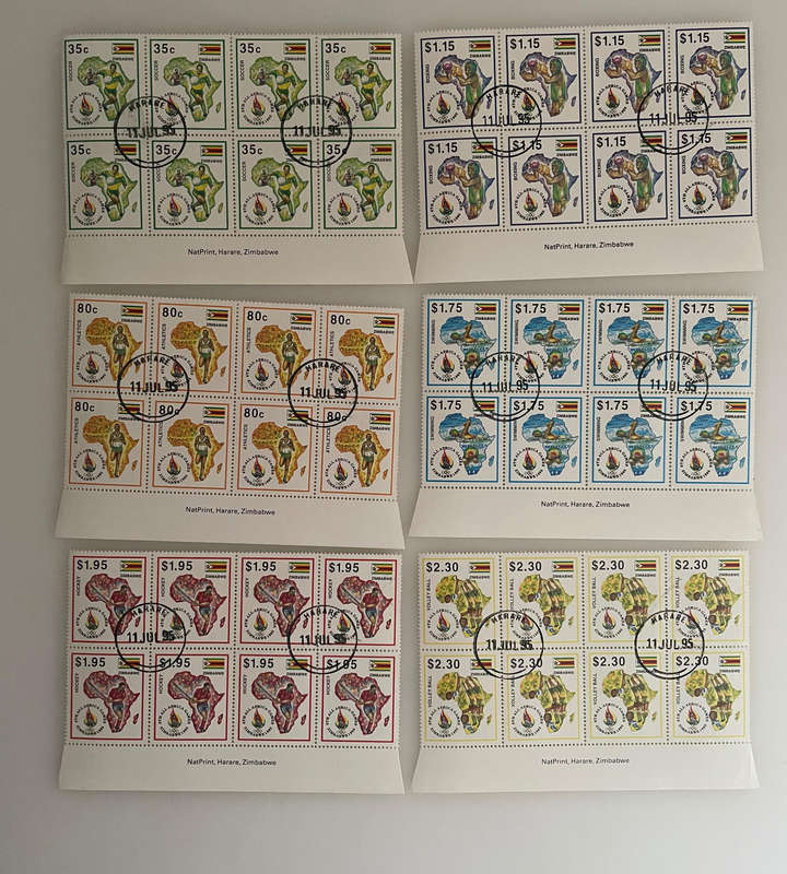 1995 Zimbabwe Stamp Lot  Insects, All-Africa Games, Currency Set  260+ MNH & CTO Blocks  Natprint