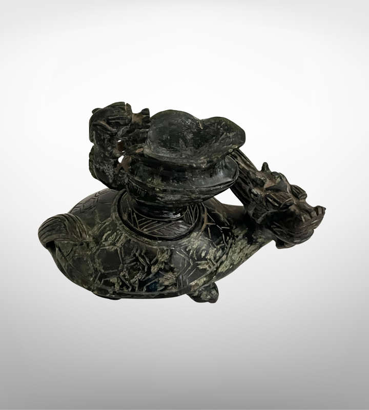 Vintage Hand-Carved Serpentine Incense Burner  Foo Dog & Turtle Design   Repair Detail