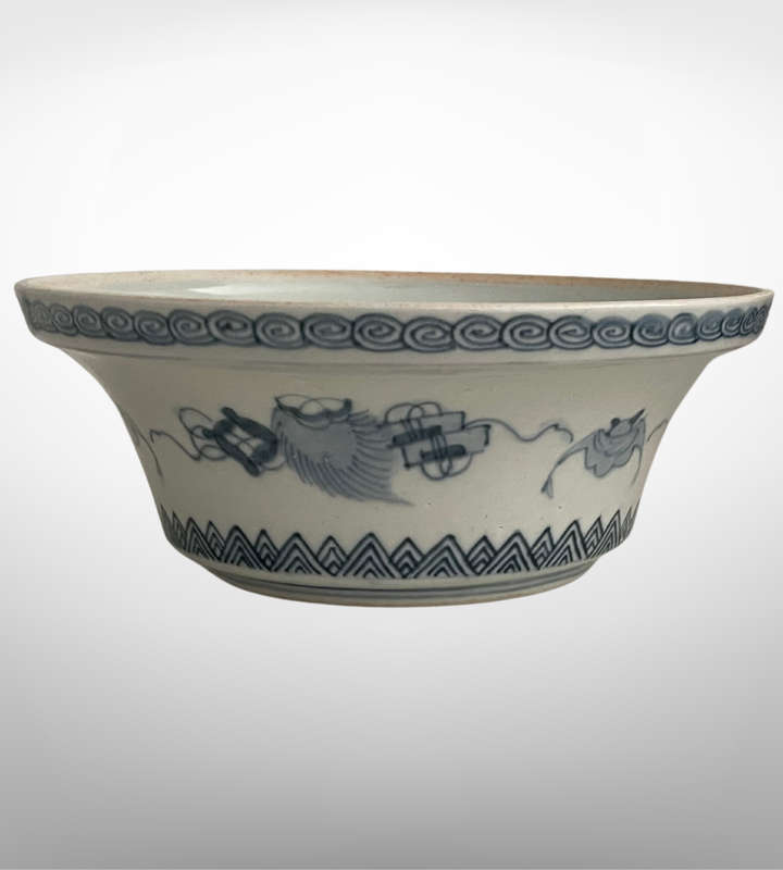 Late Ming Dynasty Blue & White Hand-Painted Stoneware Bowl  22cm