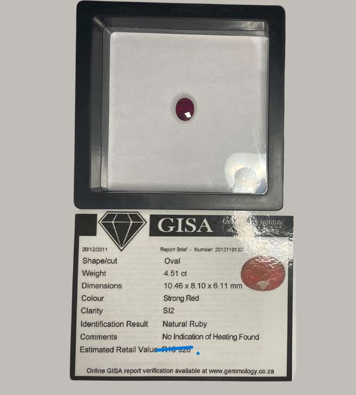 Bargain - Oval Cut 4.51ct Strong Red Ruby Gemstone (GISA Certified)