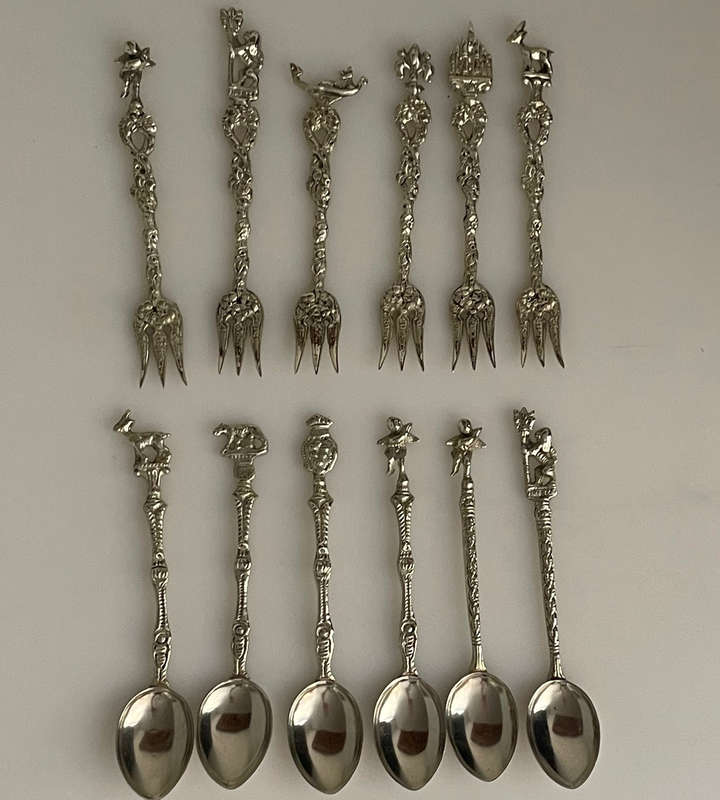 Vintage Italian Baroque Sweet Service Cutlery Set  12-Piece (6 Forks & 6 Teaspoons)  1950s