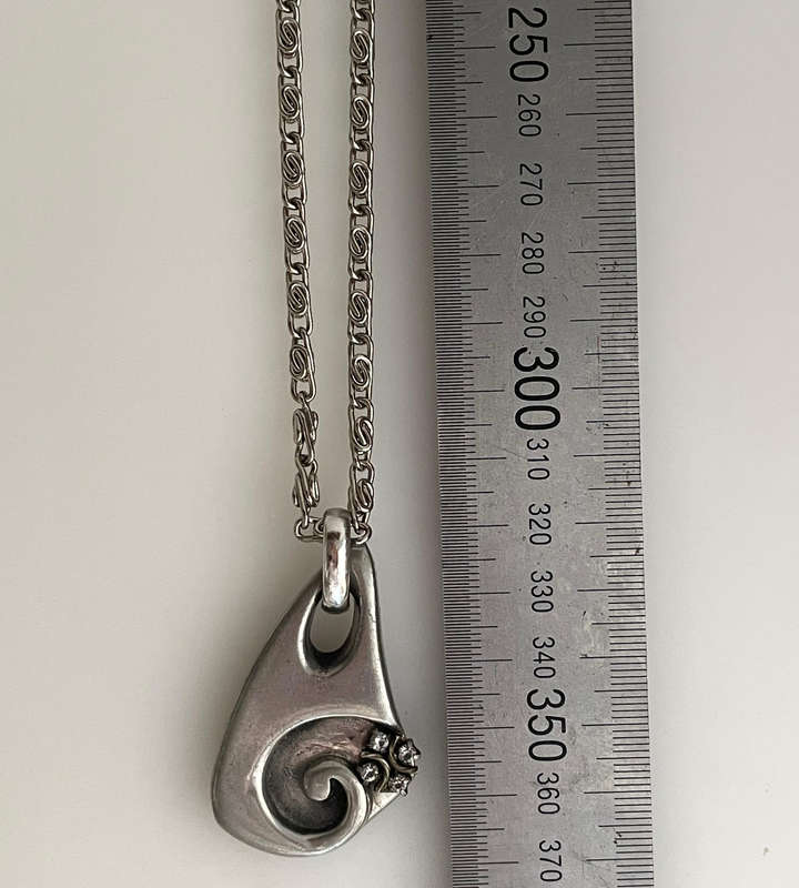 Vintage Pewter Pendant Necklace with Stainless Steel Chain  Abstract Swirl Design