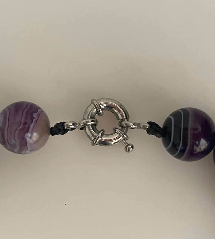 Vintage Purple Agate Bead Necklace with Silver-Tone Signoretti Clasp