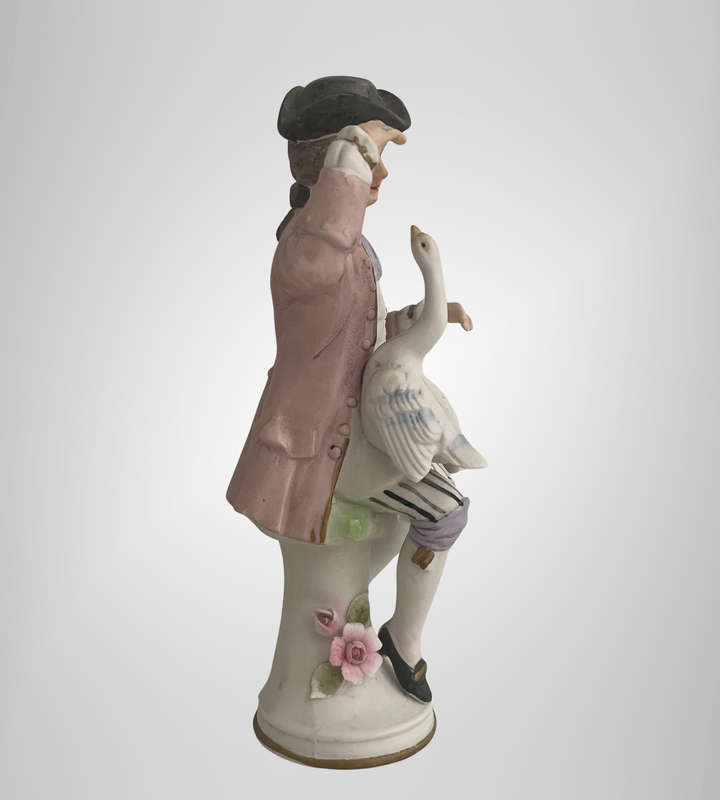 R1 Start- Vintage Norleans Japan Porcelain Figurine  Colonial Man with Swan