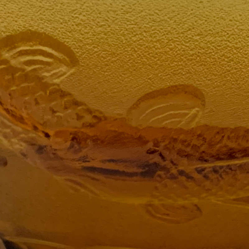 Large 26cm Amber Glass Salad Bowl with Koi Fish, Embossed, Amber Large Serving Bowl, Depression Glas