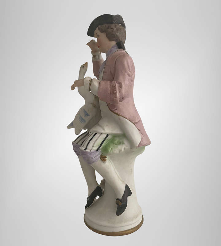R1 Start- Vintage Norleans Japan Porcelain Figurine  Colonial Man with Swan