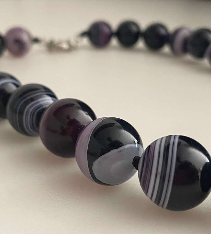Vintage Purple Agate Bead Necklace with Silver-Tone Signoretti Clasp