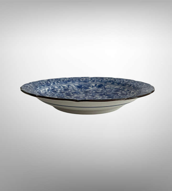 Vintage Japanese Arita Ware Plate  Blue & White Sometsuke Floral, Signed Someka , c.1970
