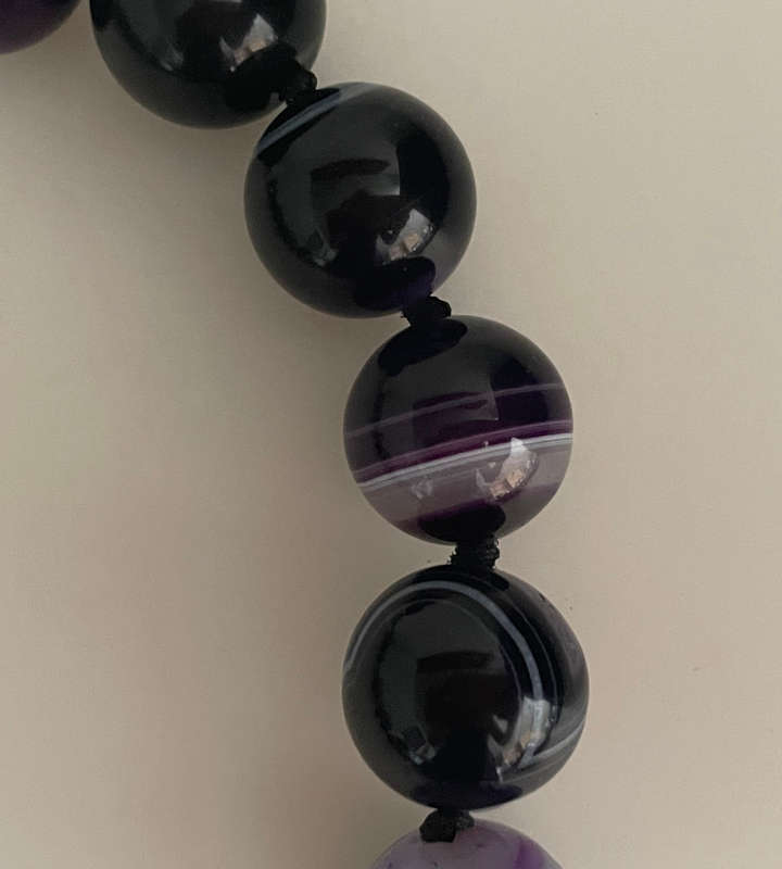 Vintage Purple Agate Bead Necklace with Silver-Tone Signoretti Clasp