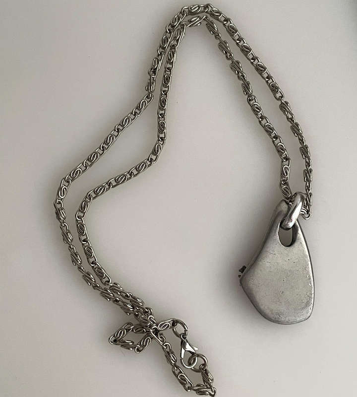 Vintage Pewter Pendant Necklace with Stainless Steel Chain  Abstract Swirl Design