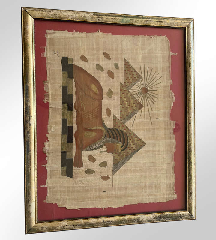 Vintage Delta Papyrus Factory Framed Egyptian Artwork  Authentic Papyrus - Signed