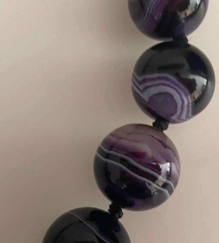 Vintage Purple Agate Bead Necklace with Silver-Tone Signoretti Clasp