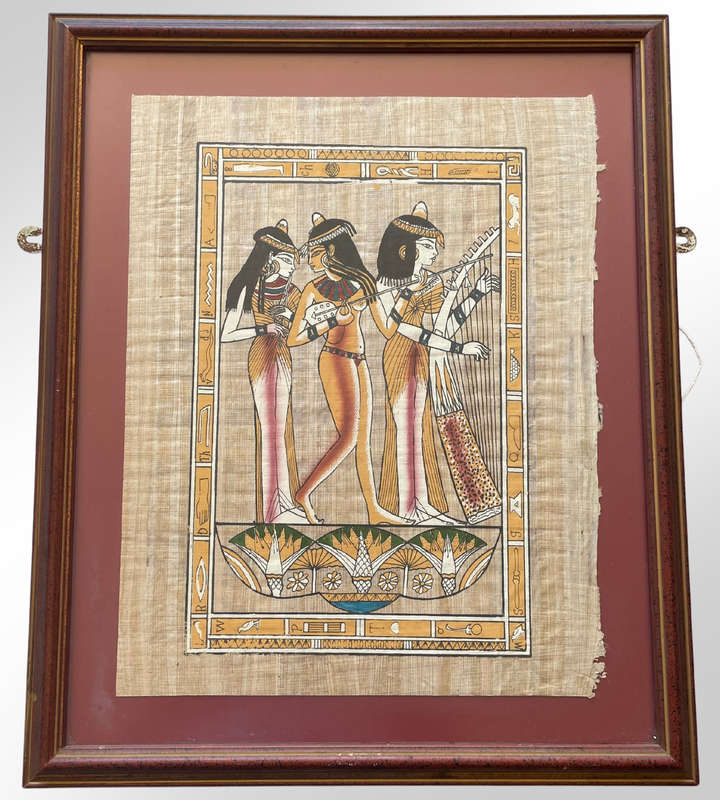 Vintage Delta Papyrus Factory Framed Egyptian Artwork  Authentic Papyrus