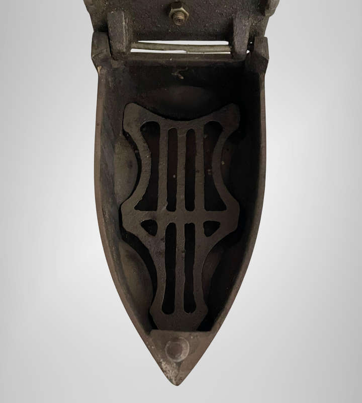 Antique Coal Iron (18901930)  Heavy French Cast Iron with Red Handle  Collectible or Door Stop