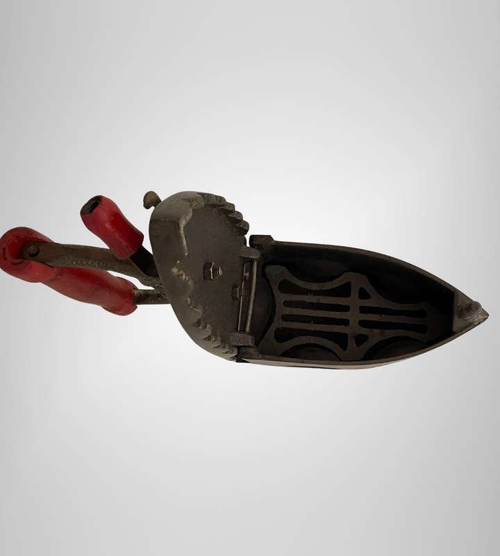 Antique Coal Iron (18901930)  Heavy French Cast Iron with Red Handle  Collectible or Door Stop