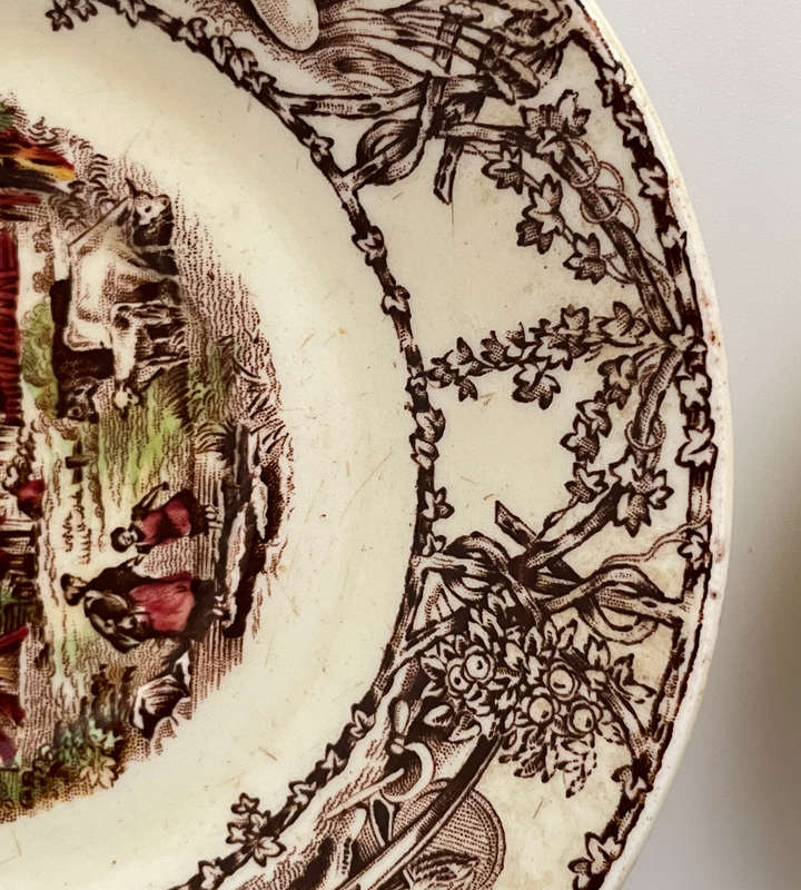 Vintage Clarice Cliff Rural Scenes Transferware Saucers - Staffordshire China, Brown Transfer, 12.5c