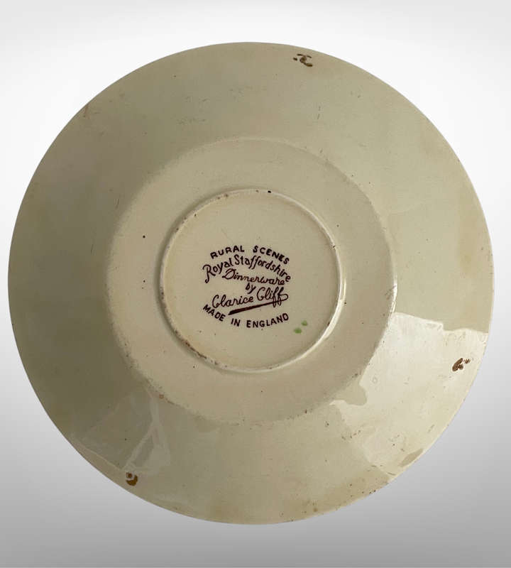 Vintage Clarice Cliff Rural Scenes Transferware Saucers - Staffordshire China, Brown Transfer, 12.5c